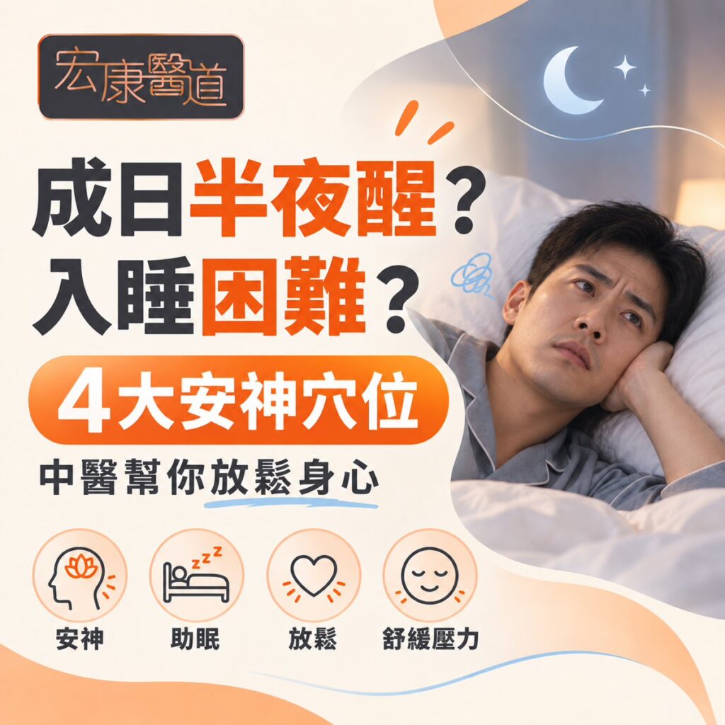 【失眠解決方法】成日半夜醒/入睡困難？宏康醫道綜合中心教你按4大安神穴位