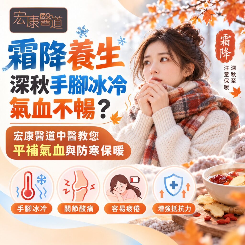 【霜降養生】深秋手腳冰冷氣血不暢？宏康醫道中醫教您平補氣血與防寒保暖